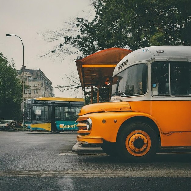 Un bus vintage dans la rue.