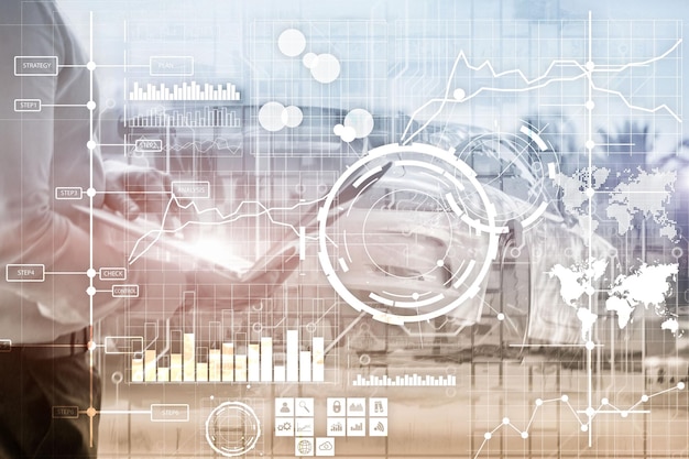 Business intelligence BI Indicateur de performance clé Tableau de bord d'analyse KPI arrière-plan flou transparent