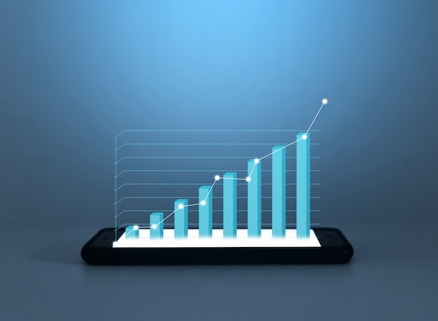 Business look way to growth path to the target working with new modern smart phone and business strategy as graph concept