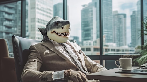 Business Shark In Suit assis au bureau Image IA générative weber