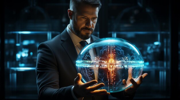 _businessman_protecting_virtual_brain_HD 8K fond d'écran Image photographique