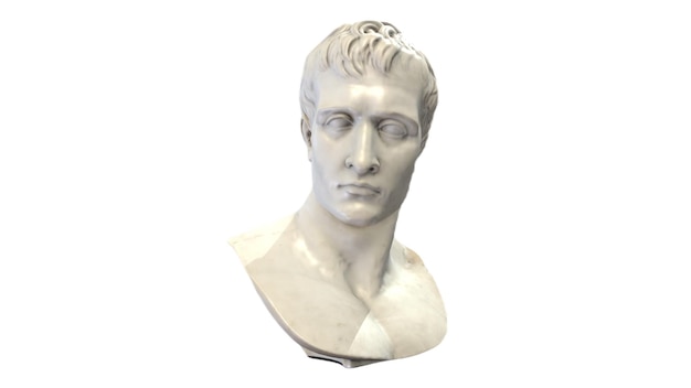 Un buste blanc d'un homme romain sur fond blanc