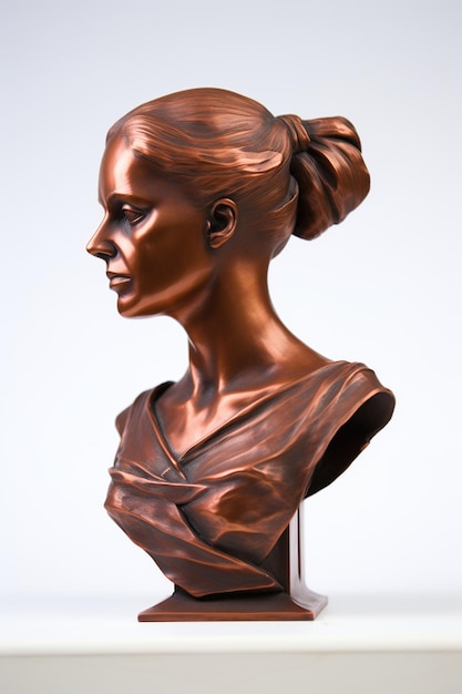 Buste de femme hyperréaliste en cuivre de style italien ancien