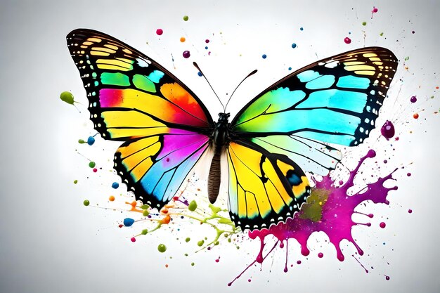 Photo a butterfly with yellow and blue colors and a multicolored butterfly.