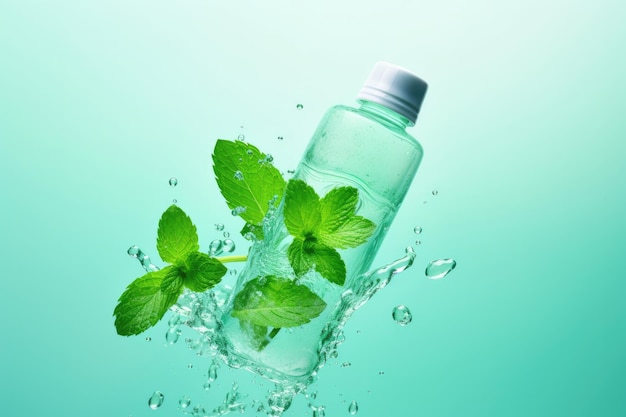 Photo buvez de la feuille de santé verte boisson saine bouteille d'été verre de menthe eau douce