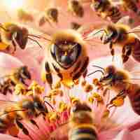 Photo buzzy beauties un coup d'œil rapproché sur le monde des abeilles et du miel dans une magnifique photographie macro