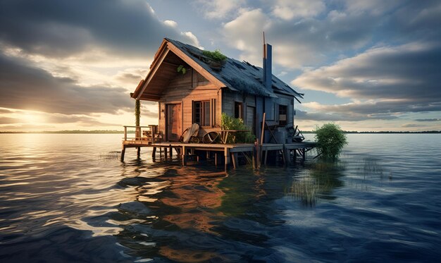 cabane abandonnée maison en bois sur la mer conception générative ai