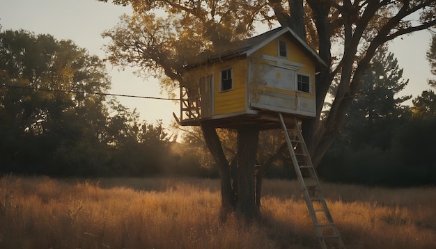 une cabane d'arbre mystérieuse pour chats