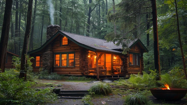 Une cabane au milieu d'une forêt