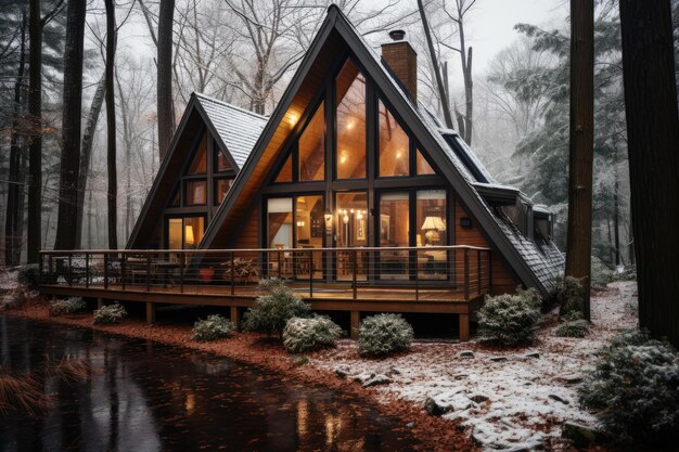 cabane en bois décoration extérieure vue hivernale inspiration desain