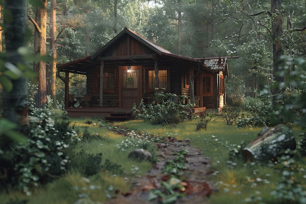 Une cabane de bois rustique dans les bois