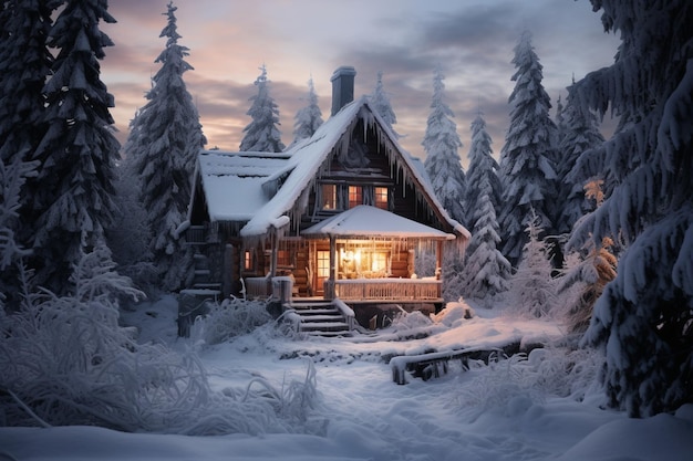 Une cabane cachée nichée dans l'hiver