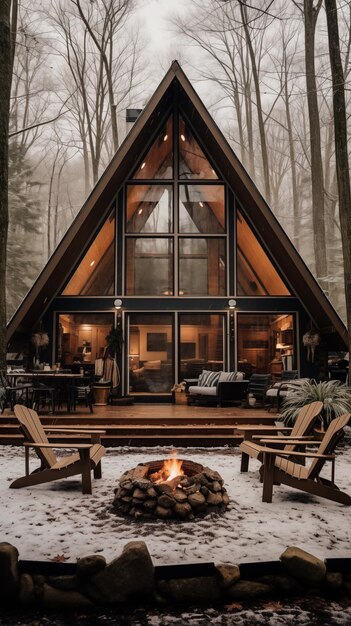 Photo une cabane à charpente au milieu de l'hiver