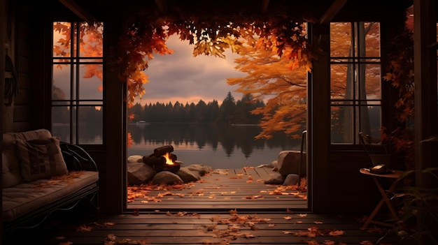 Photo une cabane confortable en automne