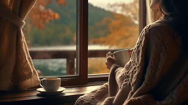 Photo une cabane confortable en automne