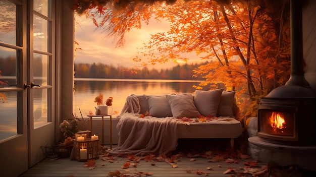 Photo une cabane confortable en automne