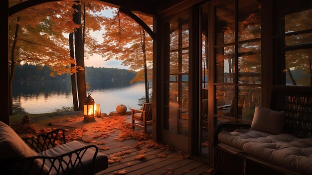 Photo une cabane confortable en automne