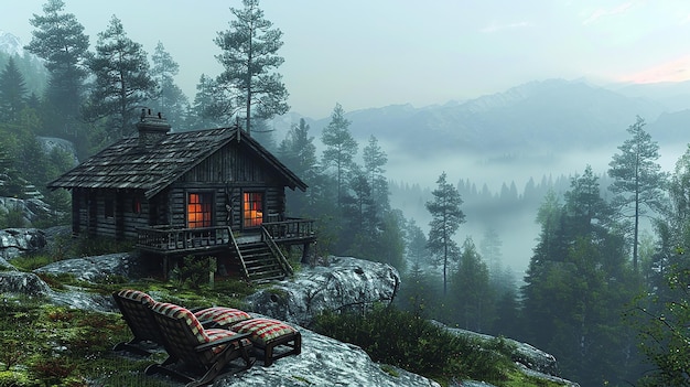 une cabane dans les bois avec une couverture sur le devant