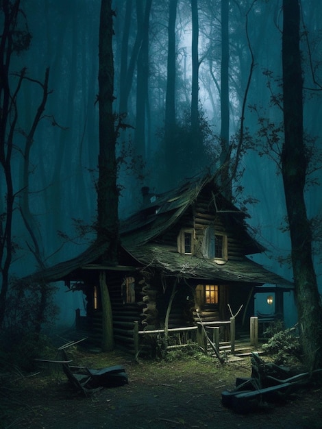 Cabane effrayante dans une forêt hantée