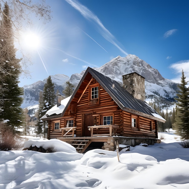 Photo cabane enneigée haven refuge d'hiver en bois en paix