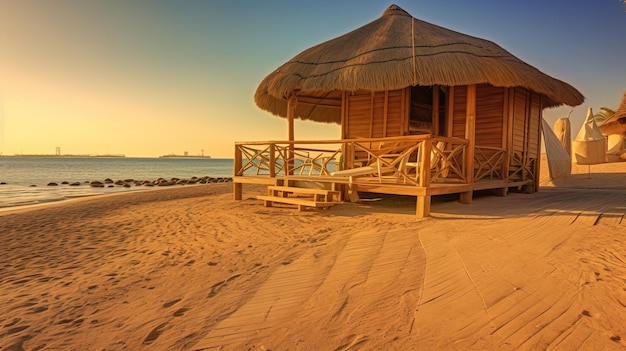 Une cabane de plage avec une cabane de plage sur la plage