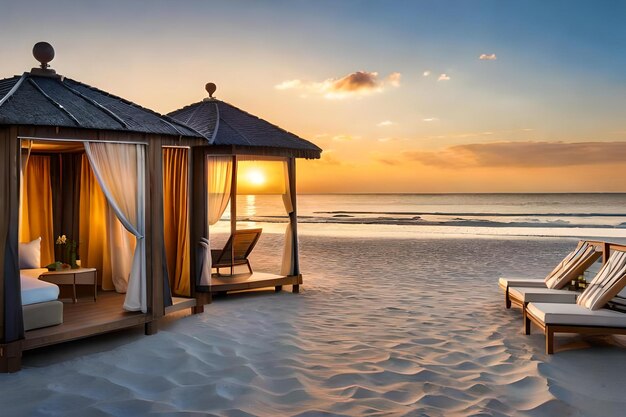 Une cabane de plage sur la plage avec vue sur l'océan