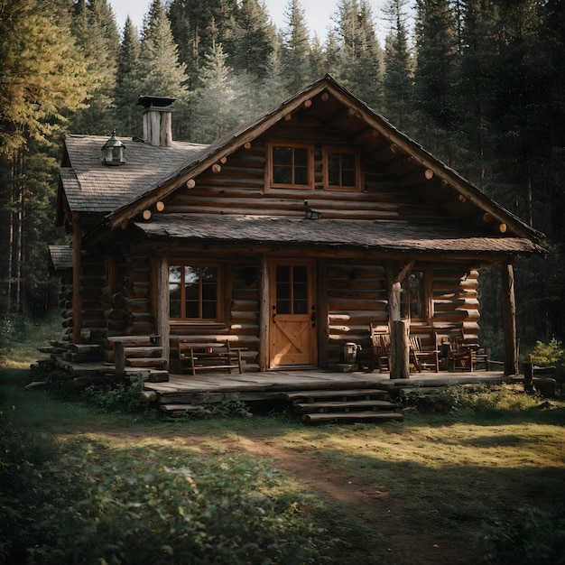 Cabane en rondins rustique dans la forêt