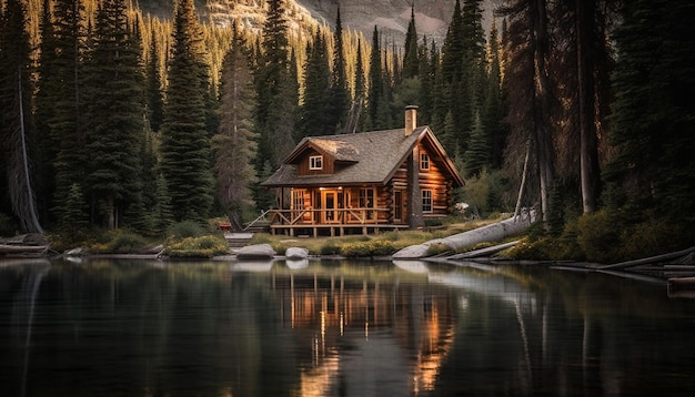 Photo cabane en rondins rustique nichée dans une forêt paisible générée par l'ia