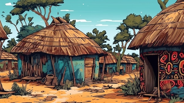 Photo des cabanes de village traditionnelles africaines concept fantastique peinture d'illustration