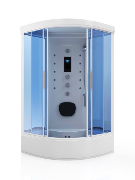 Cabine de douche moderne isolée sur blanc