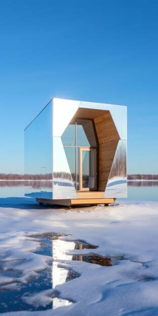 La cabine futuriste métallique finit par la transparence et le minimalisme urbain