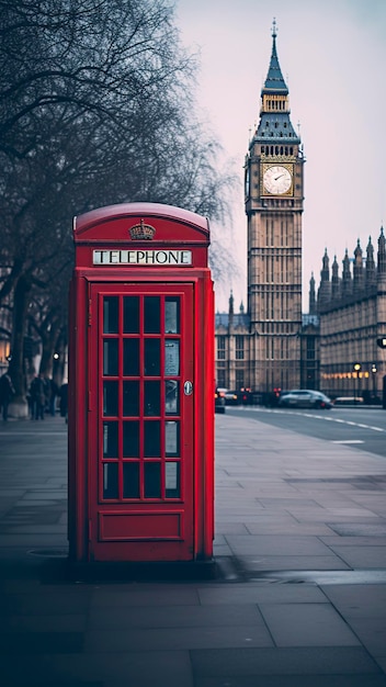 une cabine téléphonique traditionnelle à Londres avec Big Ben en arrière-plan