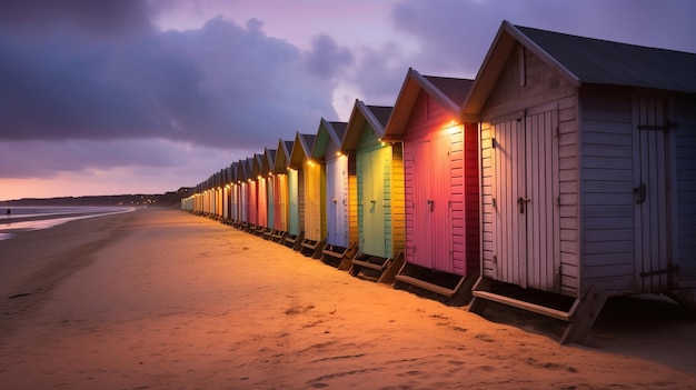 Photo cabines de rivage à gouville sur mer manche normandie france lumières complètement incomparables ai generated