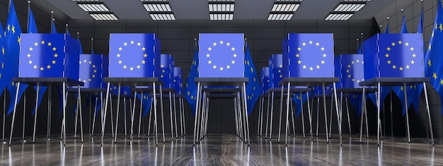 Photo des cabines de vote de l'union européenne avec des drapeaux illustration 3d