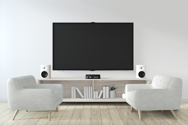 Photo cabinet et smart tv sur un mur avec une décoration zen chambre style japonais rendu 3d