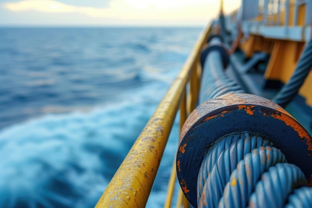 Câble à bord d'un navire en mer