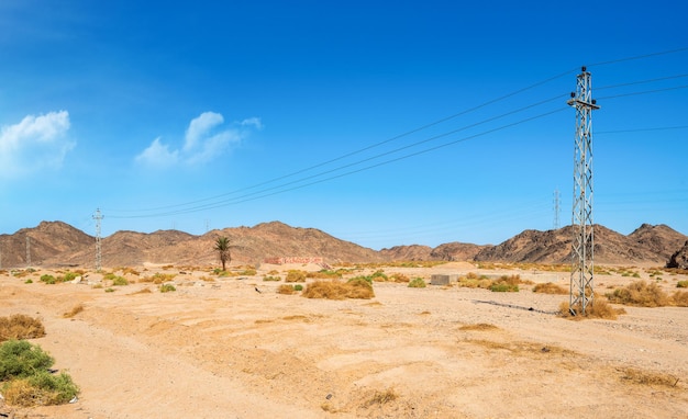 Câble électrique dans le désert d'Egypte