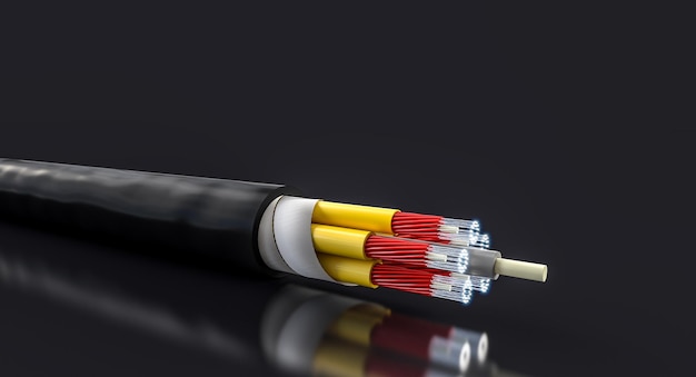 câble à fibre optique connexion Internet rapide sur fond noir