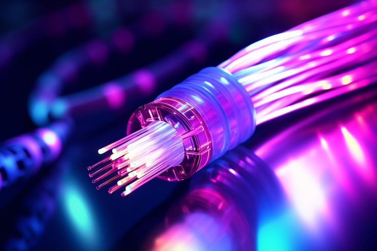 Photo un câble fibre optique est montré pour la connexion internet