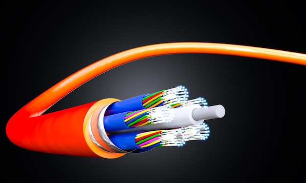 câble à fibre optique orange connexion Internet rapide