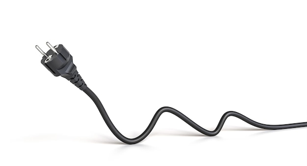 câble noir avec prise schuko sur fond horizontal blanc