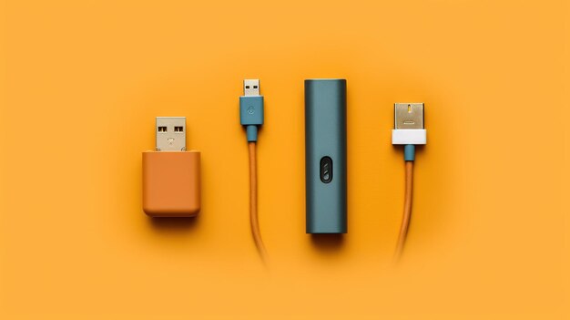 Un câble USB est affiché à côté d'un chargeur.