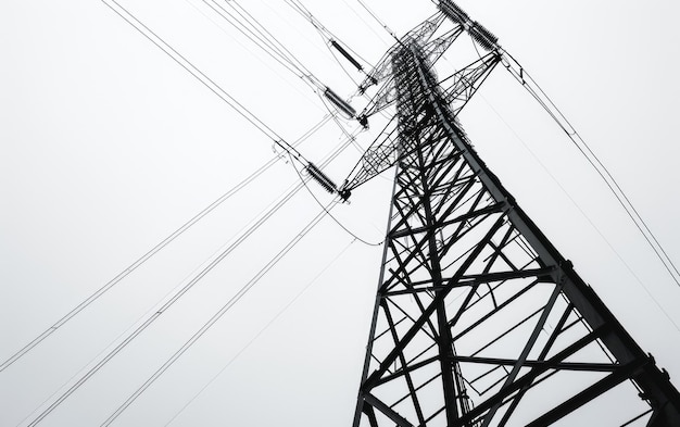 Photo câbles de haute tension en blanc