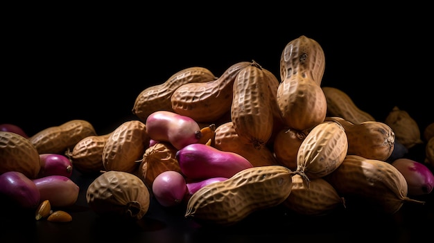 cacahuètes sur fond noir ai génératif