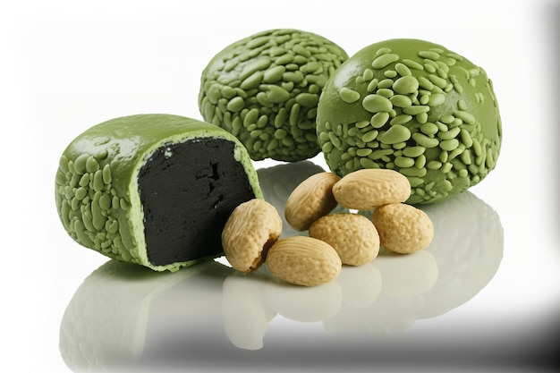 Cacahuètes avec revêtement de saveur nori et wasabi isolé sur blanc