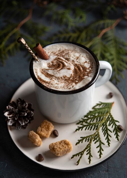 Cacao arbre de cannelle de noël fond bois confortable