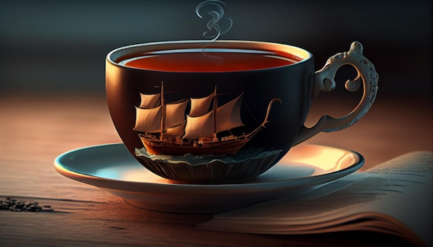 Cacao chaud dans une grande tasse de pirate