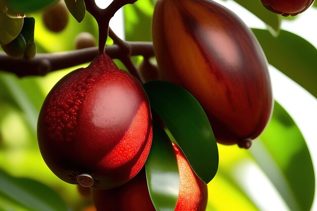 Cacaotier aux fruits mûrs en gros plan