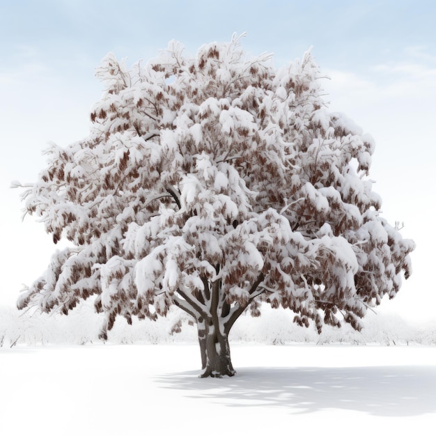 Cacaoyer recouvert de givre et de neige isolé sur fond blanc