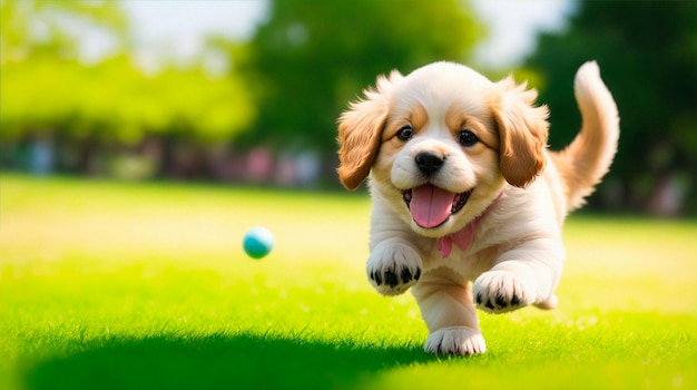 Photo cachorro en parc jugando feliz